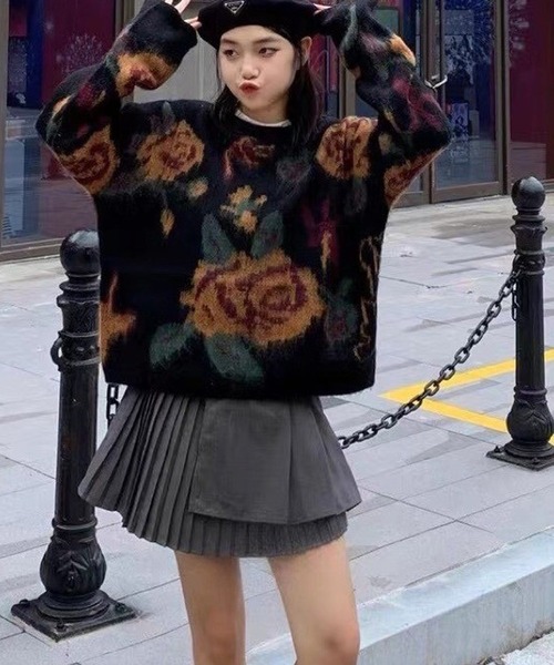 WESTSEA(ウエストシー)の「5G フェザージャガードクルー 薔薇 / バラ(ニット/セーター・レディース・ブラック/ブラック系その他・M/L)」の13枚目の写真