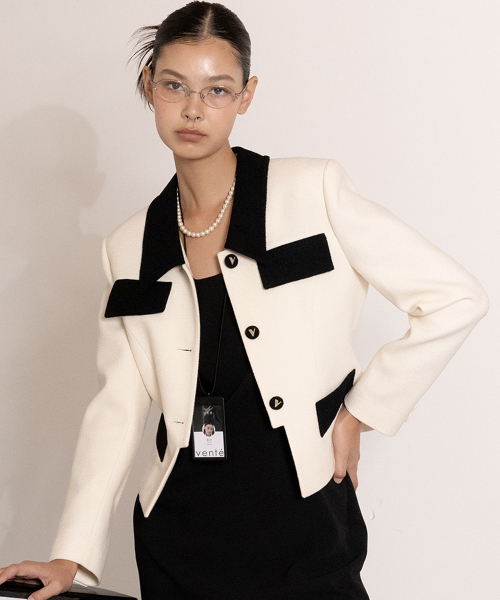 アイボリー＆ブラックコンビネーションジャケット