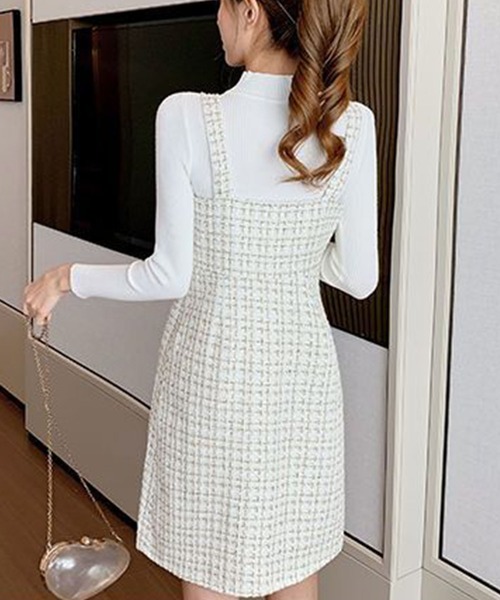 GLAMOROUS JANE(グラマラスジェーン)の「ツイードジャンスパースカート(ジャンパースカート・レディース・ホワイト/ブラック・L/M)」の5枚目の写真