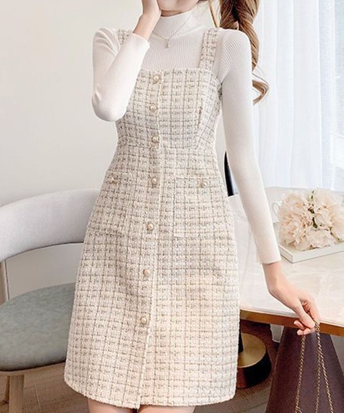 GLAMOROUS JANE(グラマラスジェーン)の「ツイードジャンスパースカート(ジャンパースカート・レディース・ホワイト/ブラック・L/M)」の9枚目の写真