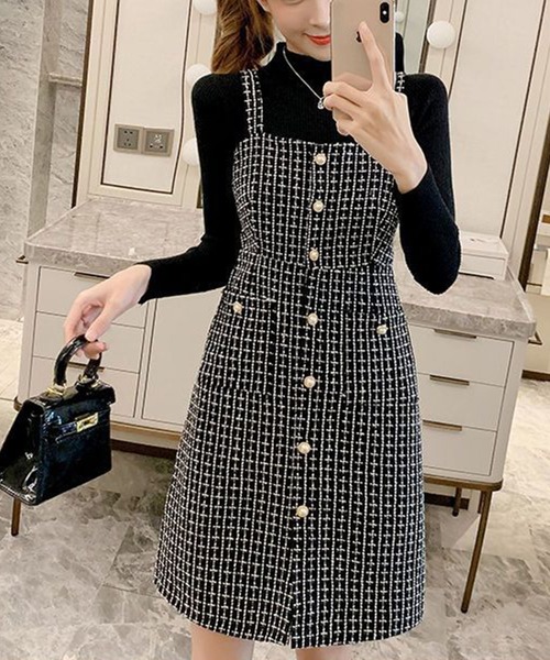 GLAMOROUS JANE(グラマラスジェーン)の「ツイードジャンスパースカート(ジャンパースカート・レディース・ホワイト/ブラック・L/M)」の10枚目の写真