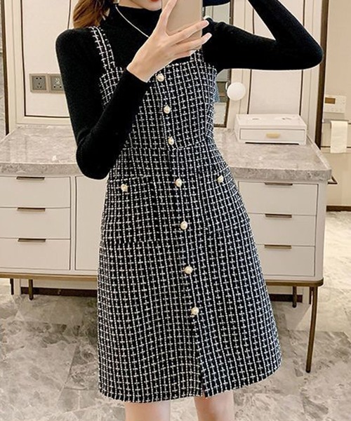GLAMOROUS JANE(グラマラスジェーン)の「ツイードジャンスパースカート(ジャンパースカート・レディース・ホワイト/ブラック・L/M)」の12枚目の写真