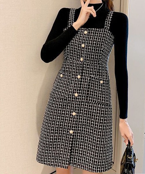 GLAMOROUS JANE(グラマラスジェーン)の「ツイードジャンスパースカート(ジャンパースカート・レディース・ホワイト/ブラック・L/M)」の14枚目の写真