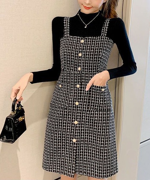GLAMOROUS JANE(グラマラスジェーン)の「ツイードジャンスパースカート(ジャンパースカート・レディース・ホワイト/ブラック・L/M)」の15枚目の写真