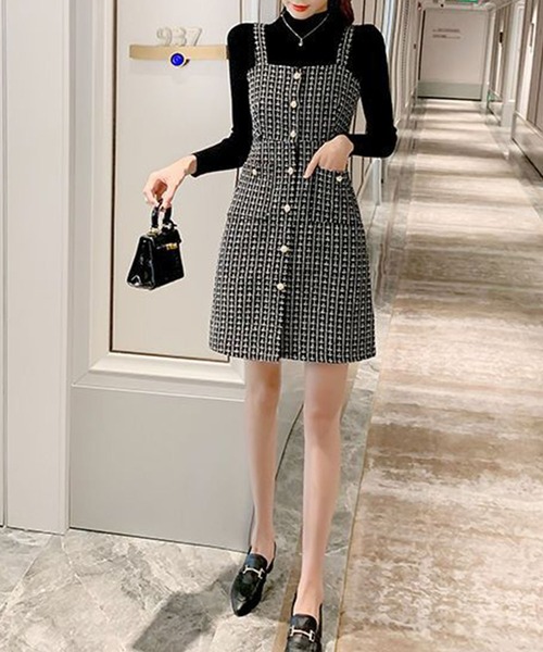 GLAMOROUS JANE(グラマラスジェーン)の「ツイードジャンスパースカート(ジャンパースカート・レディース・ホワイト/ブラック・L/M)」の16枚目の写真