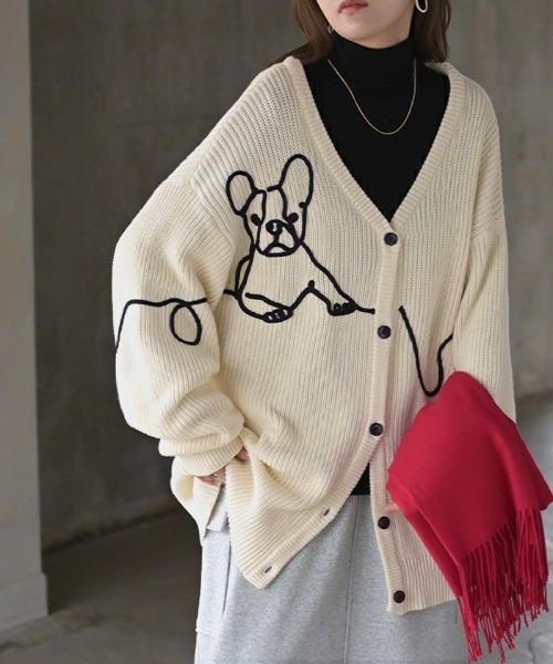 HUG.U(ハグユー)の「"フレブル好きのための" 刺繍カーディガン 綿100%(カーディガン/ボレロ・レディース・アイボリー/ブラック/ダークグレー・FREE)」の3枚目の写真