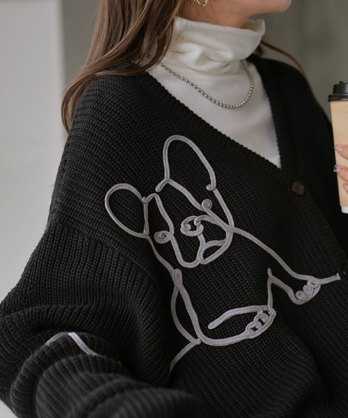 HUG.U(ハグユー)の「"フレブル好きのための" 刺繍カーディガン 綿100%(カーディガン/ボレロ・レディース・アイボリー/ブラック/ダークグレー・FREE)」の16枚目の写真