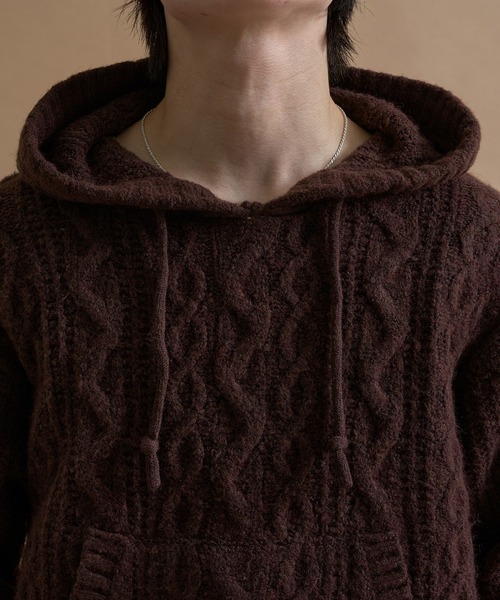 epnok（エプノック）の「ケーブルルーズニットパーカー（パーカー・メンズ・グレイッシュベージュ/チャコールグレー/ダークブラウン/ボルドー・SMALL/MEDIUM/LARGE）」の9枚目の写真