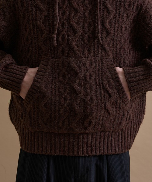 epnok（エプノック）の「ケーブルルーズニットパーカー（パーカー・メンズ・グレイッシュベージュ/チャコールグレー/ダークブラウン/ボルドー・SMALL/MEDIUM/LARGE）」の10枚目の写真