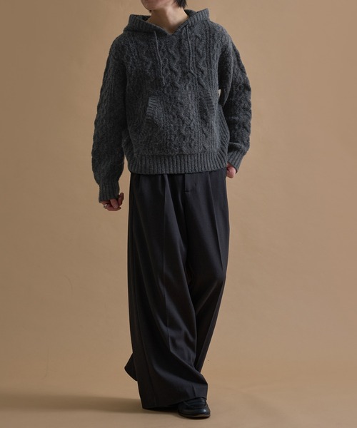 epnok（エプノック）の「ケーブルルーズニットパーカー（パーカー・メンズ・グレイッシュベージュ/チャコールグレー/ダークブラウン/ボルドー・SMALL/MEDIUM/LARGE）」の22枚目の写真
