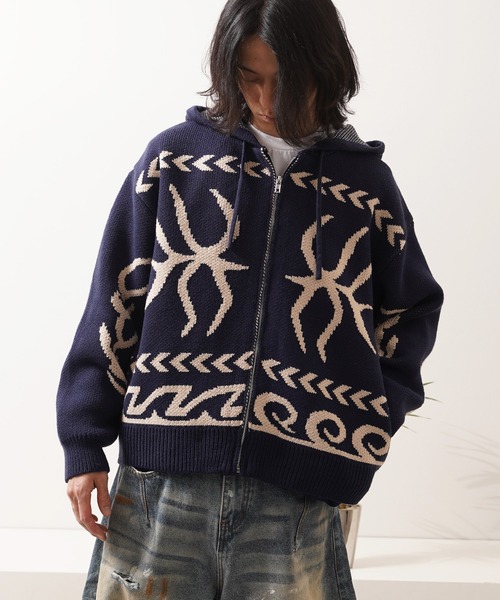 Laufer(ロイファー)の「【Laufer】 Wジャガード ニット ZIPパーカー / Double Jacquard Knit Zip-Up Hoodie(パーカー・メンズ・ブラウン/ネイビー/ブラック・L/M)」の19枚目の写真