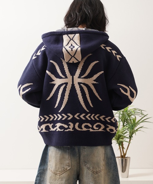 Laufer(ロイファー)の「【Laufer】 Wジャガード ニット ZIPパーカー / Double Jacquard Knit Zip-Up Hoodie(パーカー・メンズ・ブラウン/ネイビー/ブラック・L/M)」の21枚目の写真