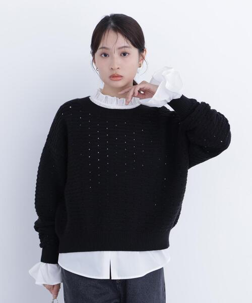 N.(N. Natural Beauty Basic)(エヌエヌナチュラルビューティーベーシック)の「アイレットニットプルオーバー(ニット/セーター・レディース・ピンク/ブラック/オフホワイト・フリ-)」の6枚目の写真