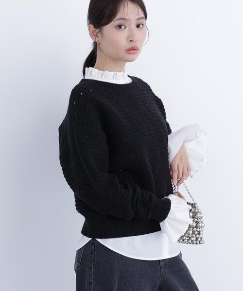 N.(N. Natural Beauty Basic)(エヌエヌナチュラルビューティーベーシック)の「アイレットニットプルオーバー(ニット/セーター・レディース・ピンク/ブラック/オフホワイト・フリ-)」の11枚目の写真