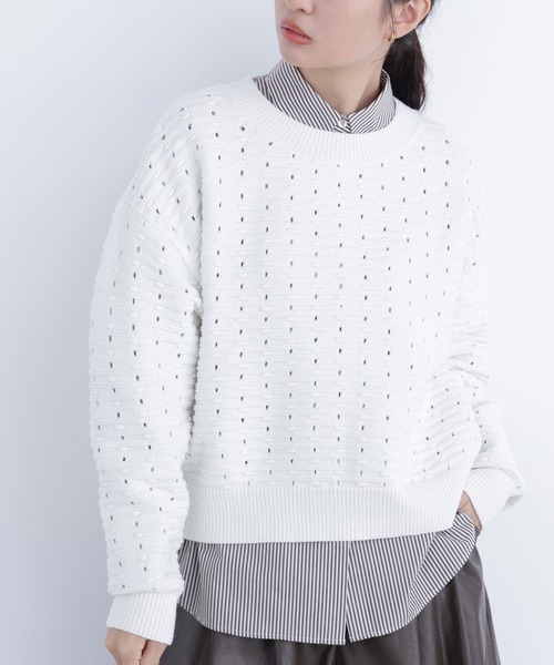 N.(N. Natural Beauty Basic)(エヌエヌナチュラルビューティーベーシック)の「アイレットニットプルオーバー(ニット/セーター・レディース・ピンク/ブラック/オフホワイト・フリ-)」の2枚目の写真