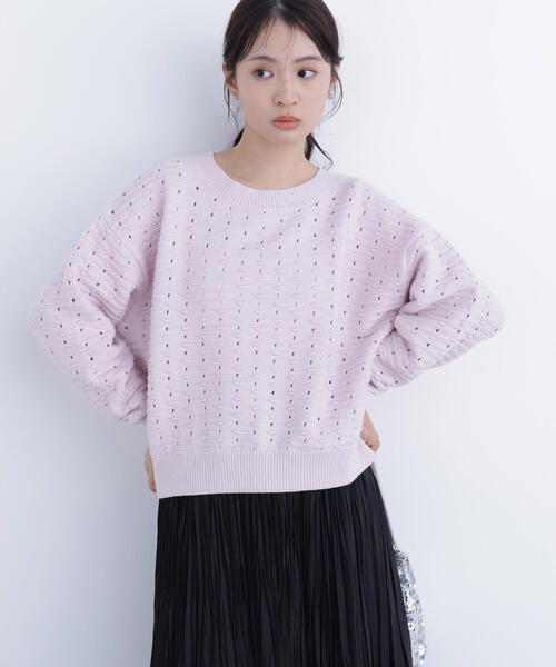 N.(N. Natural Beauty Basic)(エヌエヌナチュラルビューティーベーシック)の「アイレットニットプルオーバー(ニット/セーター・レディース・ピンク/ブラック/オフホワイト・フリ-)」の1枚目の写真