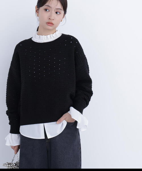 N.(N. Natural Beauty Basic)(エヌエヌナチュラルビューティーベーシック)の「アイレットニットプルオーバー(ニット/セーター・レディース・ピンク/ブラック/オフホワイト・フリ-)」の3枚目の写真