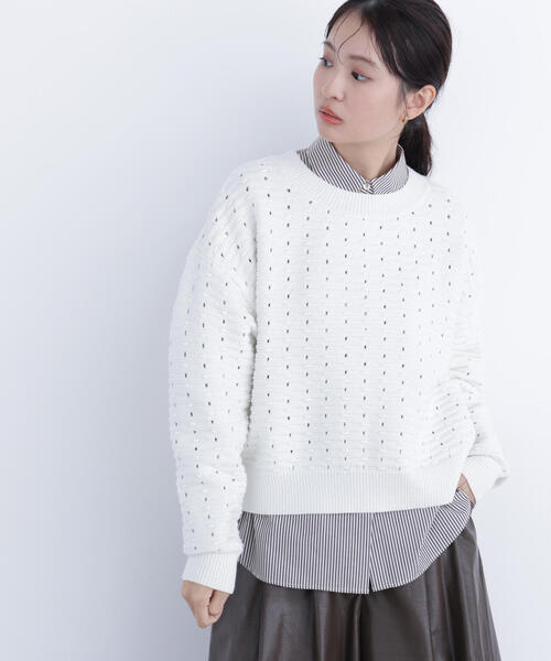 N.(N. Natural Beauty Basic)(エヌエヌナチュラルビューティーベーシック)の「アイレットニットプルオーバー(ニット/セーター・レディース・ピンク/ブラック/オフホワイト・フリ-)」の4枚目の写真