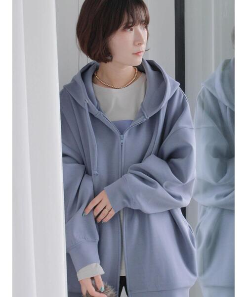 Samansa Mos2 blue（サマンサモスモスブルー）の「ダンボールジップパーカー（Tシャツ/カットソー・レディース・ブルー/チャコールグレー/シルバーグレー・F）」の3枚目の写真