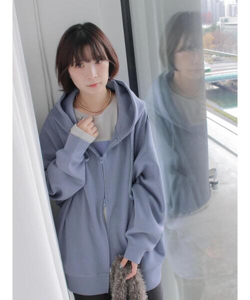 Samansa Mos2 blue（サマンサモスモスブルー）の「ダンボールジップパーカー（Tシャツ/カットソー・レディース・ブルー/チャコールグレー/シルバーグレー・F）」の7枚目の写真