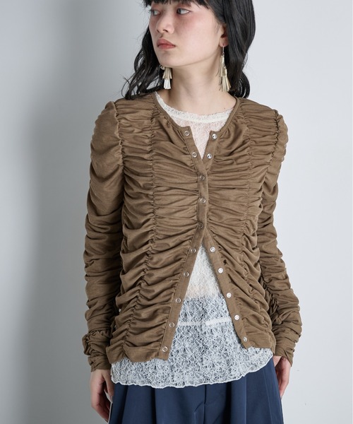 THE YOn（ザヨン）の「2WAYシャーリングシアーカーディガン（Tシャツ/カットソー・レディース・ライム/ブラウン/ブラック/アイボリー・FREE）」の3枚目の写真