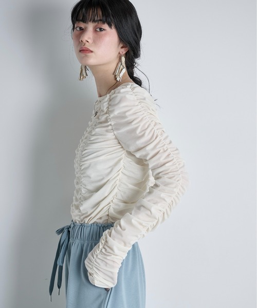 THE YOn（ザヨン）の「2WAYシャーリングシアーカーディガン（Tシャツ/カットソー・レディース・ライム/ブラウン/ブラック/アイボリー・FREE）」の9枚目の写真