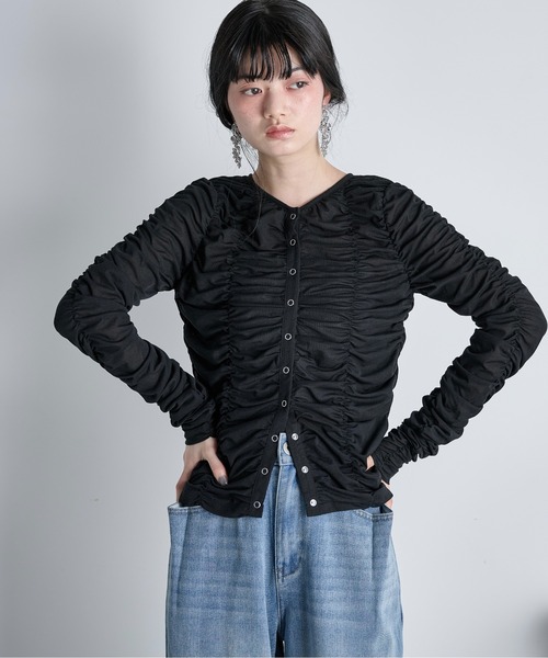 THE YOn（ザヨン）の「2WAYシャーリングシアーカーディガン（Tシャツ/カットソー・レディース・ライム/ブラウン/ブラック/アイボリー・FREE）」の15枚目の写真