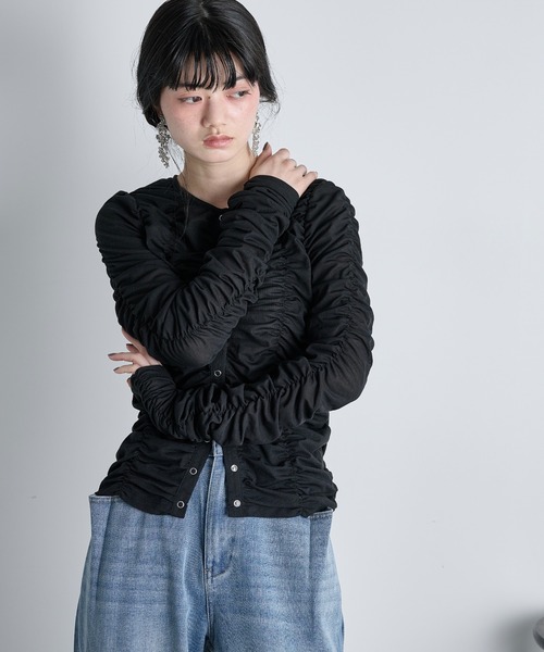 THE YOn（ザヨン）の「2WAYシャーリングシアーカーディガン（Tシャツ/カットソー・レディース・ライム/ブラウン/ブラック/アイボリー・FREE）」の16枚目の写真