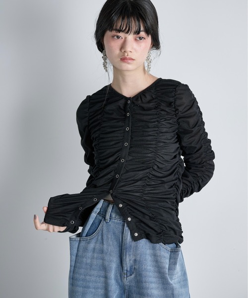 THE YOn（ザヨン）の「2WAYシャーリングシアーカーディガン（Tシャツ/カットソー・レディース・ライム/ブラウン/ブラック/アイボリー・FREE）」の17枚目の写真