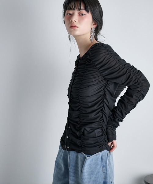 THE YOn（ザヨン）の「2WAYシャーリングシアーカーディガン（Tシャツ/カットソー・レディース・ライム/ブラウン/ブラック/アイボリー・FREE）」の18枚目の写真