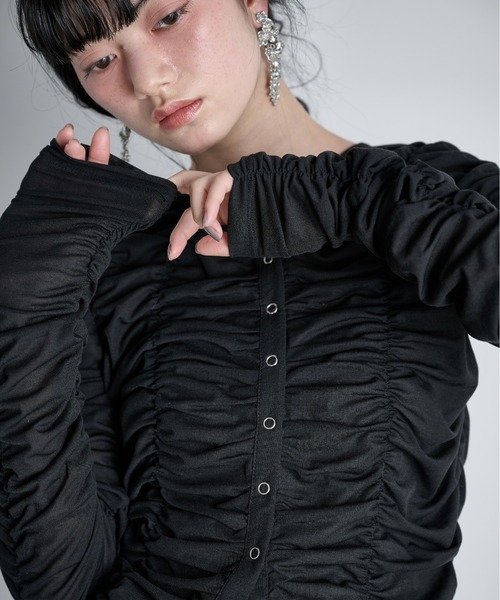 THE YOn（ザヨン）の「2WAYシャーリングシアーカーディガン（Tシャツ/カットソー・レディース・ライム/ブラウン/ブラック/アイボリー・FREE）」の21枚目の写真