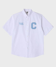 CONCEPTCOLLEGE（コンセプトカレッジ）の「スカイブルー Cパッチ ホワイトオックスフォード 半袖シャツ [成人男女共用]（シャツ/ブラウス）」
