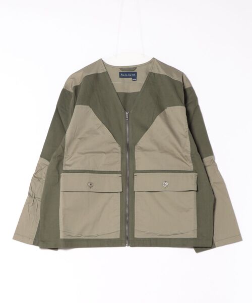 美品【ピノーレ】M ノーカラーブルゾン メッシュ切替 ブラック 通勤 