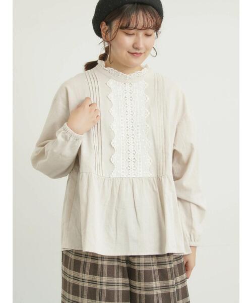 Samansa Mos2(サマンサ モスモス)の「前立てレース切替ブラウス(シャツ/ブラウス・レディース・ベージュ/グレー/オフホワイト/ブラック・F)」の4枚目の写真