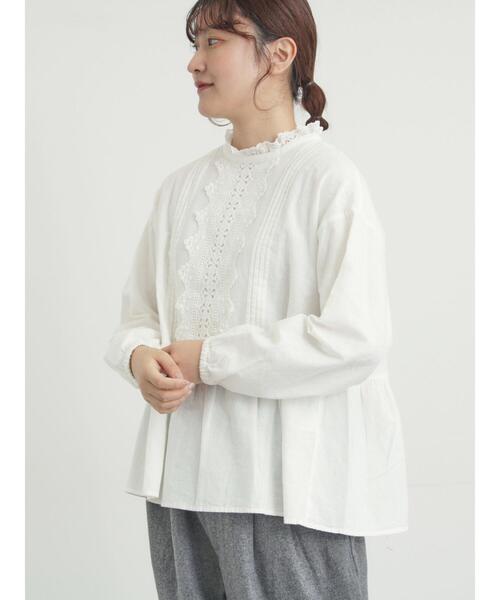 Samansa Mos2(サマンサ モスモス)の「前立てレース切替ブラウス(シャツ/ブラウス・レディース・ベージュ/グレー/オフホワイト/ブラック・F)」の6枚目の写真