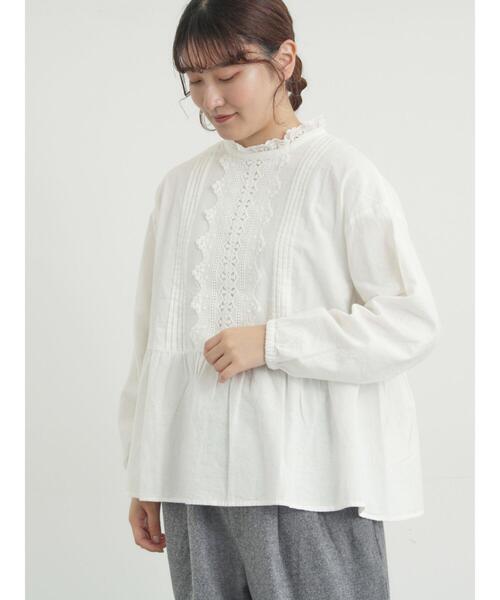 Samansa Mos2(サマンサ モスモス)の「前立てレース切替ブラウス(シャツ/ブラウス・レディース・ベージュ/グレー/オフホワイト/ブラック・F)」の5枚目の写真