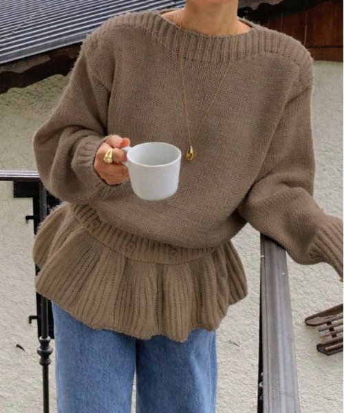 セール】ペプラムニット チュニック セーター（ニット/セーター