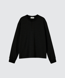 LEARVE（ルアブ）の「東京テクスチャーワッフルヘンリーネックブラック（Tシャツ/カットソー）」