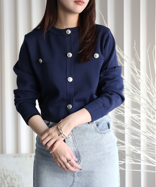 YENNA（イェンナ）の「【 2026 SS 新作 】金釦コンパクトカーディガン（カーディガン/ボレロ・レディース・ブラック/ホワイト×ブラック/アイボリー/ネイビー/ブラウン/ブラック×ホワイト/グレイッシュベージュ・FREE）」の16枚目の写真