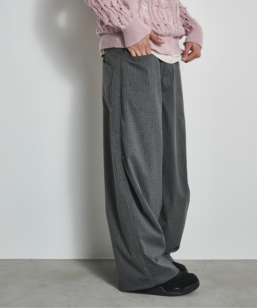 BLANK HOTEL(ブランクホテル)の「3D Design TR Stripe Wide Pants / 3DデザインTRストライプワイドパンツ(スラックス・メンズ・グレー/ブラック・L/M/S)」の1枚目の写真