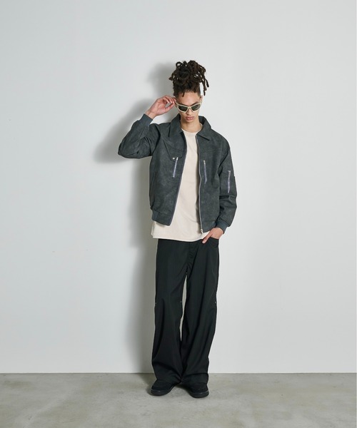 BLANK HOTEL(ブランクホテル)の「3D Design TR Stripe Wide Pants / 3DデザインTRストライプワイドパンツ(スラックス・メンズ・グレー/ブラック・L/M/S)」の13枚目の写真