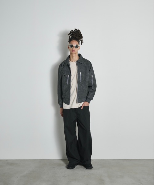 BLANK HOTEL(ブランクホテル)の「3D Design TR Stripe Wide Pants / 3DデザインTRストライプワイドパンツ(スラックス・メンズ・グレー/ブラック・L/M/S)」の14枚目の写真