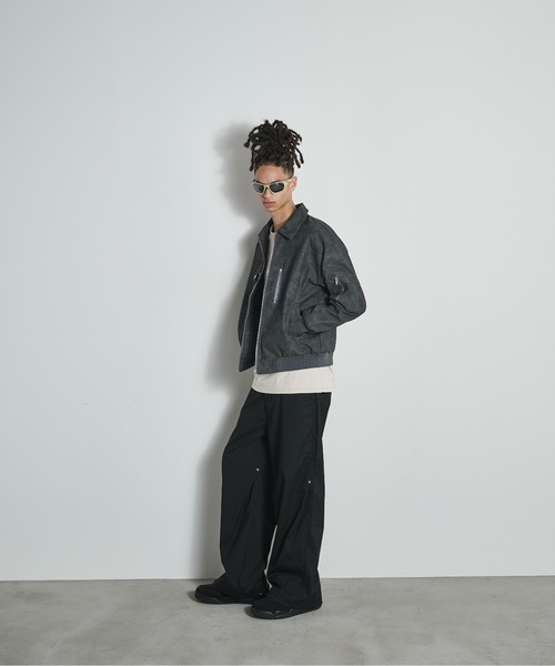BLANK HOTEL(ブランクホテル)の「3D Design TR Stripe Wide Pants / 3DデザインTRストライプワイドパンツ(スラックス・メンズ・グレー/ブラック・L/M/S)」の15枚目の写真