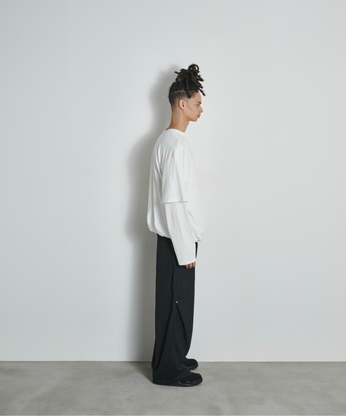 BLANK HOTEL(ブランクホテル)の「3D Design TR Stripe Wide Pants / 3DデザインTRストライプワイドパンツ(スラックス・メンズ・グレー/ブラック・L/M/S)」の4枚目の写真