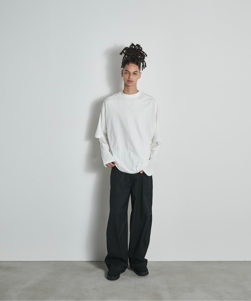 BLANK HOTEL(ブランクホテル)の「3D Design TR Stripe Wide Pants / 3DデザインTRストライプワイドパンツ(スラックス・メンズ・グレー/ブラック・L/M/S)」の6枚目の写真