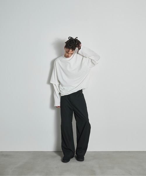 BLANK HOTEL(ブランクホテル)の「3D Design TR Stripe Wide Pants / 3DデザインTRストライプワイドパンツ(スラックス・メンズ・グレー/ブラック・L/M/S)」の7枚目の写真