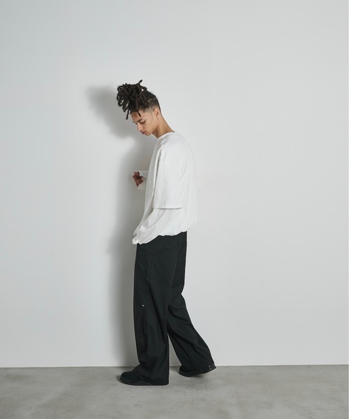 BLANK HOTEL(ブランクホテル)の「3D Design TR Stripe Wide Pants / 3DデザインTRストライプワイドパンツ(スラックス・メンズ・グレー/ブラック・L/M/S)」の8枚目の写真