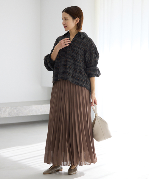 IENA（イエナ）の「《新色/追加》シャーリングチェックショートシャツ（シャツ/ブラウス・レディース・ブラック系その他/ブルー/ベージュ・FREE）」の13枚目の写真