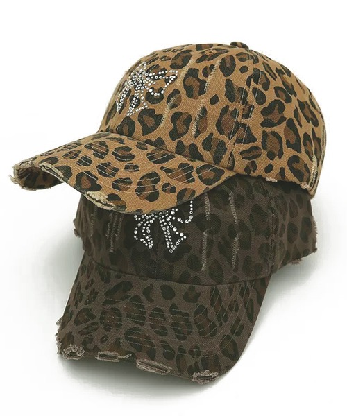 NANEA（ナネア）の「ラインストーンリボン ヒョウ柄キャップ（キャップ・レディース・ブラウン/ベージュ・フリー）」の5枚目の写真