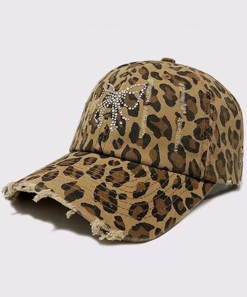 NANEA（ナネア）の「ラインストーンリボン ヒョウ柄キャップ（キャップ・レディース・ブラウン/ベージュ・フリー）」の6枚目の写真